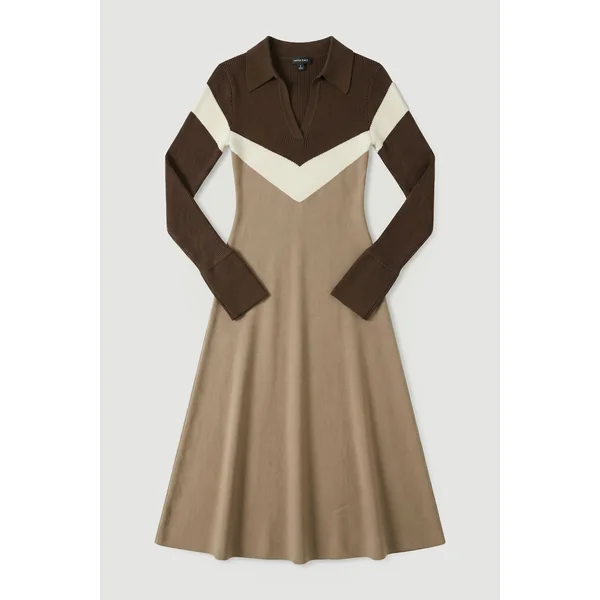 Robe Maxi en maille côtelée à col polo en mélange de viscose