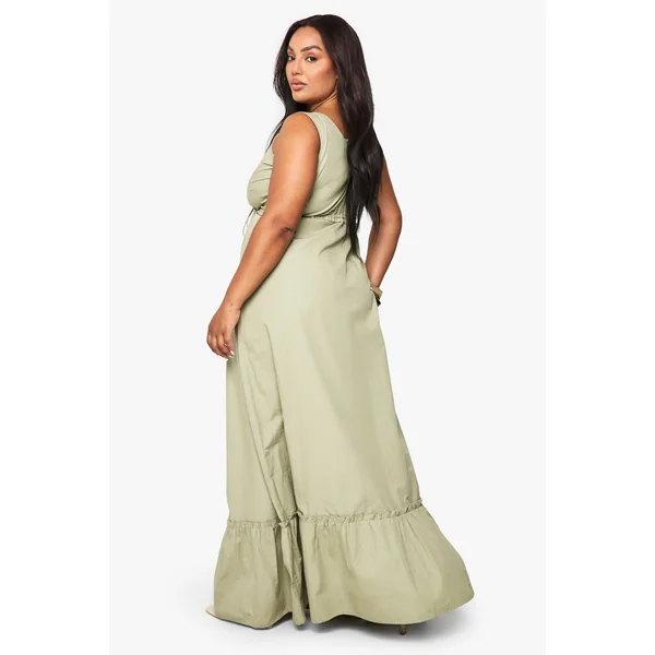 Robe maxi en popeline de coton à effet froncé avec détail de nœud