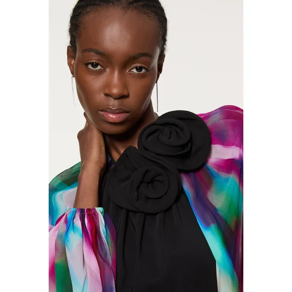 Robe Maxi Imprimée En Cady De Viscose Avec Épaules Dénudées Et Dos Drapé En Georgette De Viscose