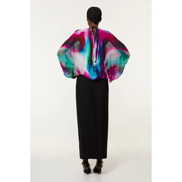 Robe Maxi Imprimée En Cady De Viscose Avec Épaules Dénudées Et Dos Drapé En Georgette De Viscose