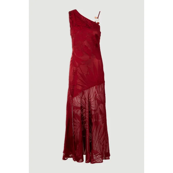 Robe Maxi Tissée Asymétrique Petite Devoure avec Détails de Finition