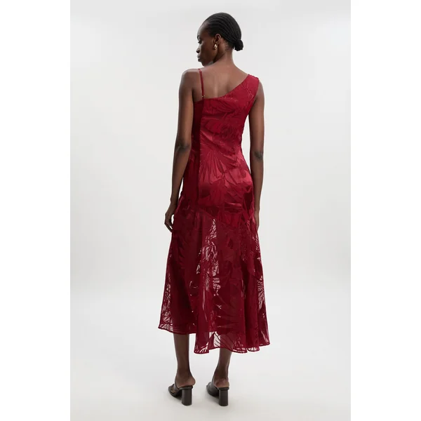 Robe Maxi Tissée Asymétrique Petite Devoure avec Détails de Finition