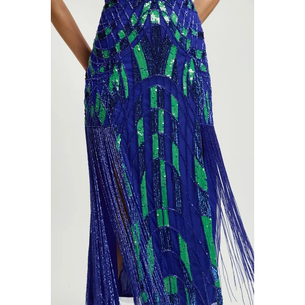 Robe Maxi Tissée À Encolure Américaine Ornée De Motifs Géométriques