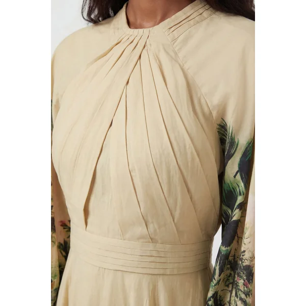 Robe Maxi Tissée À Imprimé Botanique Avec Manches Ballon Petite