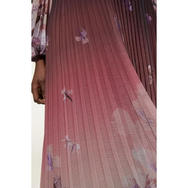 Robe Maxi Tissée À Manches Ballon Florales Et Bordure Plissée Froissée