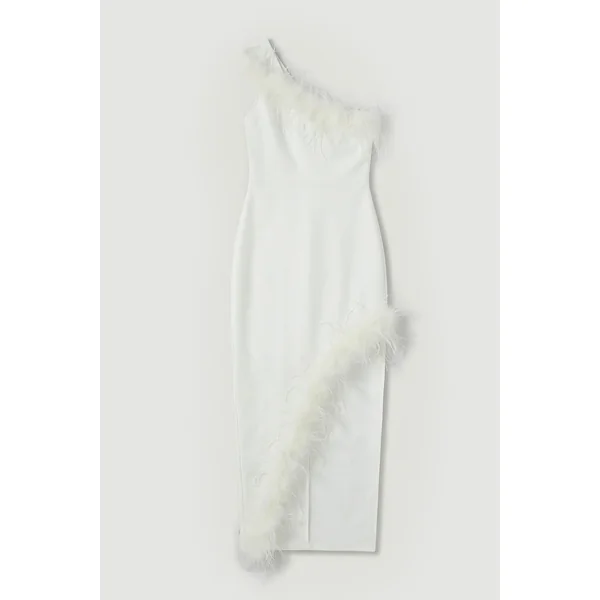 Robe Maxi Tricot Bandage Ajustante à Plumes Petite Taille