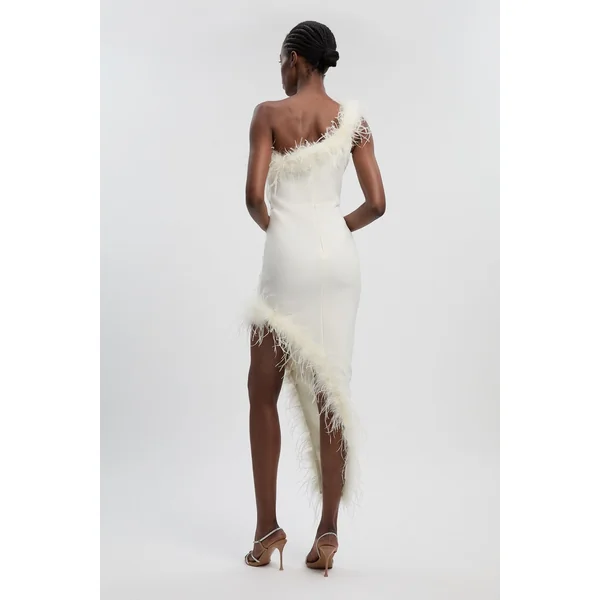 Robe Maxi Tricot Bandage Ajustante à Plumes Petite Taille