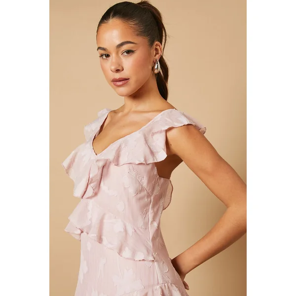 Robe Maxi à Imprimé Jacquard et Volants