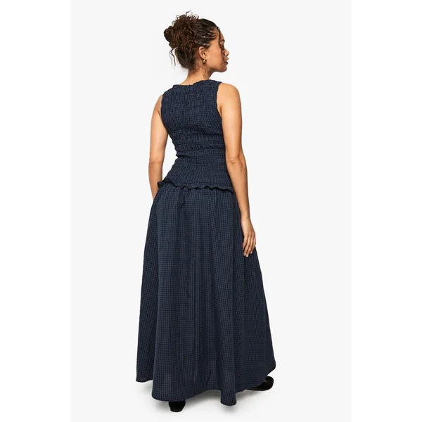 Robe Midaxi en vichy avec détails froncés et taille basse