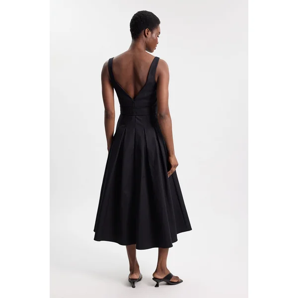 Robe Midi Ajustée En Coton Premium Avec Ceinture À Boucle Petite