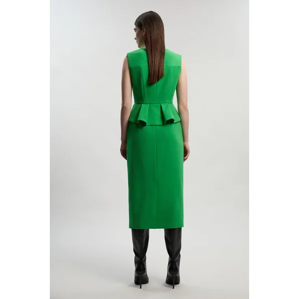 Robe Midi Ajustée À Basque En Tissu Stretch Compact