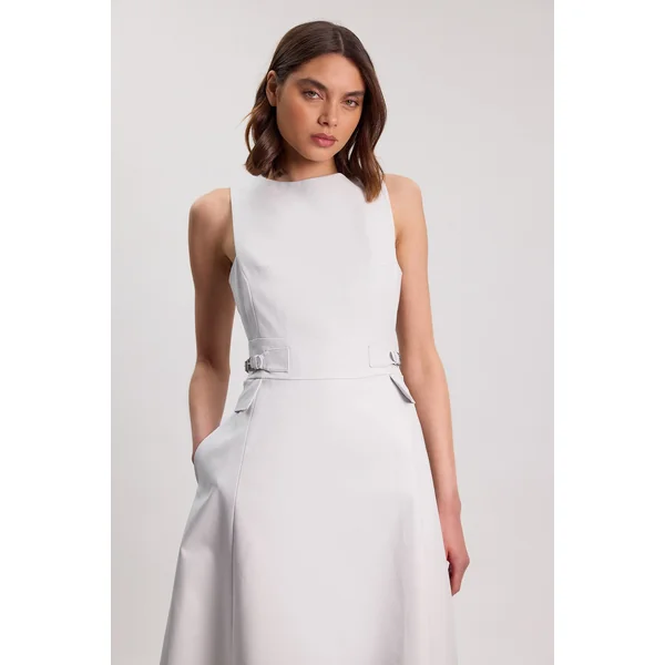 Robe Midi Cintrée En Coton Premium Avec Ceinture À Boucle