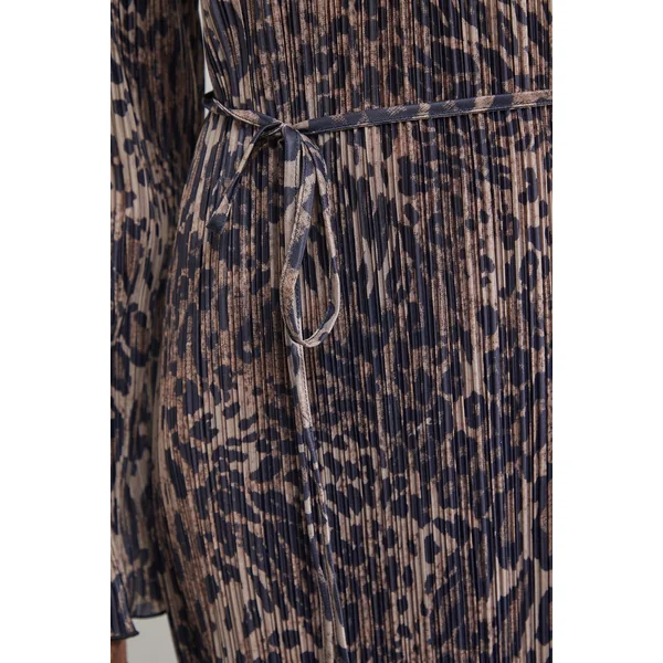 Robe Midi Colonne Plissée avec Ceinture