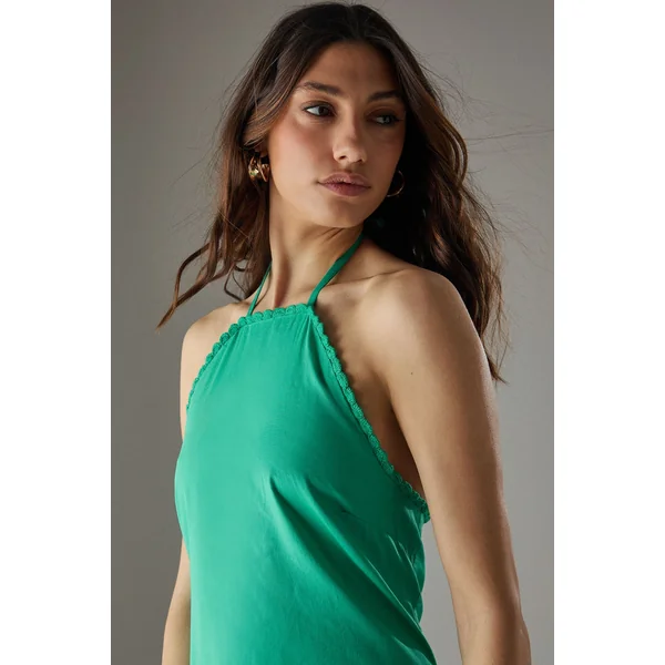 Robe Midi d'Été à Taille Basse en Popeline avec Finitions Crochet