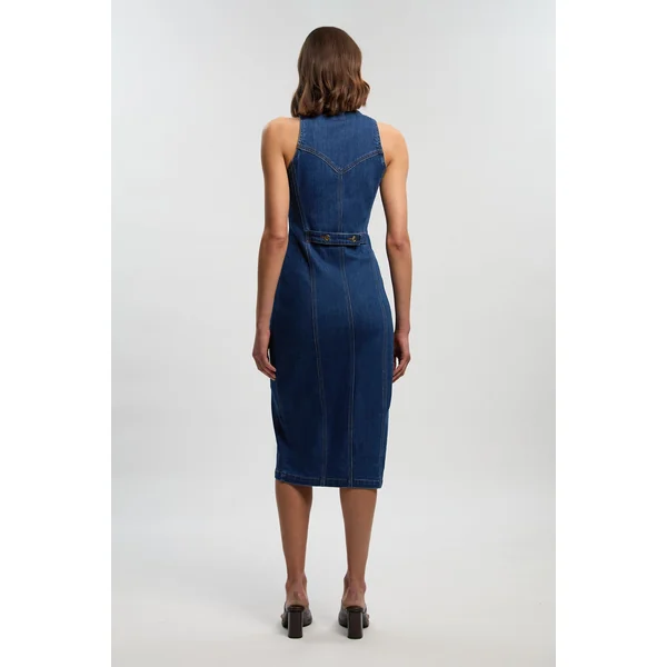 Robe Midi En Denim Sans Manches Avec Détails Boutonnés