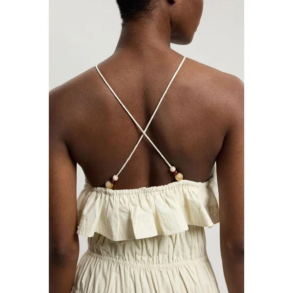 Robe Midi En Popeline De Coton À Col Licou Avec Volants Frontaux