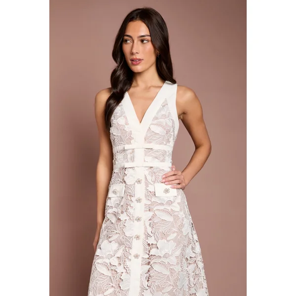 Robe Midi En Satin Et Dentelle À Col En V