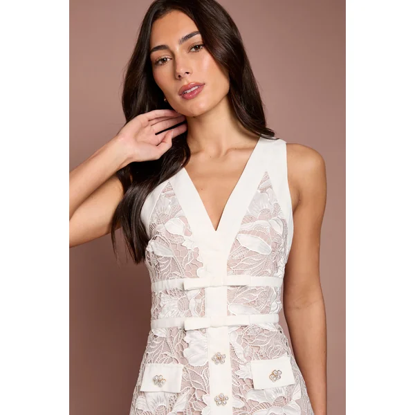 Robe Midi En Satin Et Dentelle À Col En V