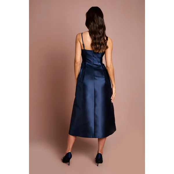 Robe Midi en Sergé avec Détail d'Encolure Crantée