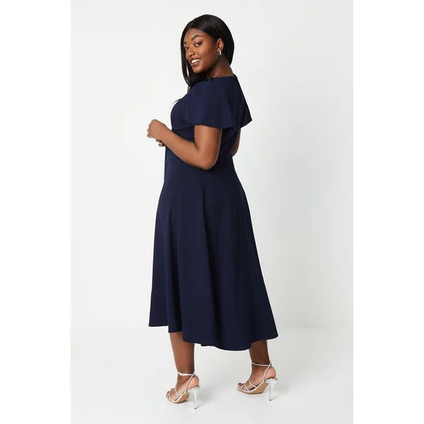 Robe Midi Grande Taille à Col V et Manches Courtes en Ponte