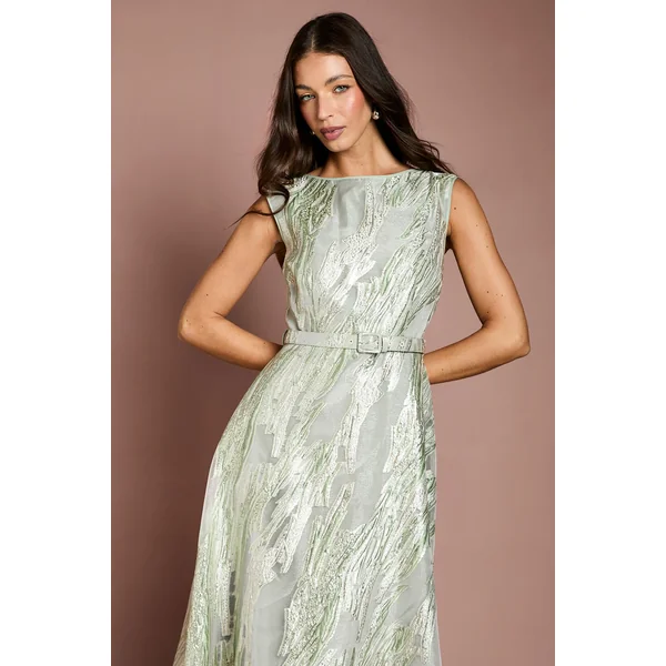 Robe Midi Jacquard Sans Manches Avec Ceinture