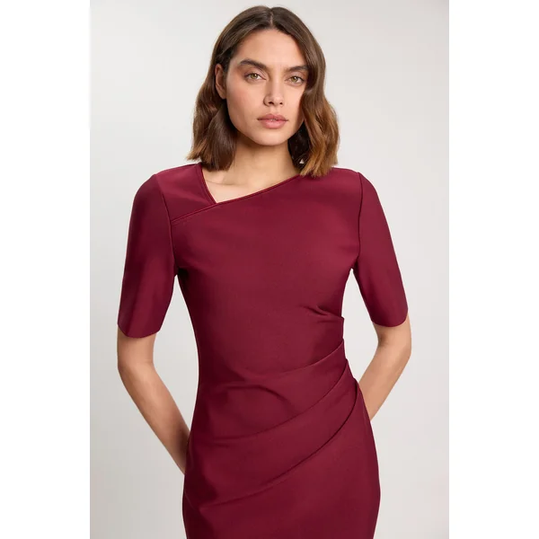Robe Midi Moulante Asymétrique À Manches Longues Petite Taille