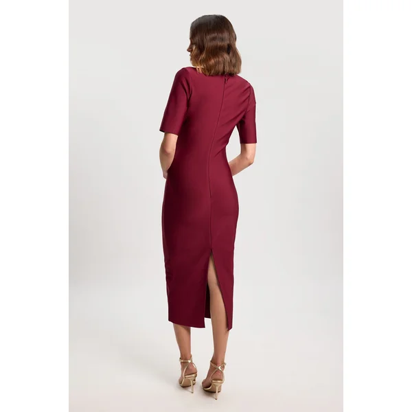 Robe Midi Moulante Asymétrique À Manches Longues Petite Taille