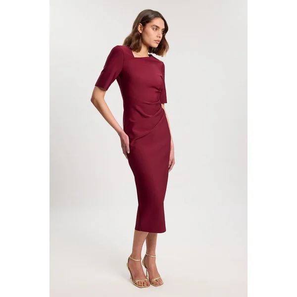 Robe Midi Moulante Asymétrique À Manches Longues Petite Taille