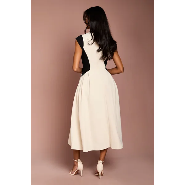 Robe Midi Petite en Crêpe à Blocs de Couleur