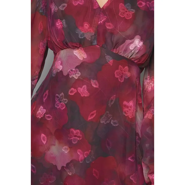 Robe Midi Petite à Imprimé Floral en Satin avec Ourlet à Volants