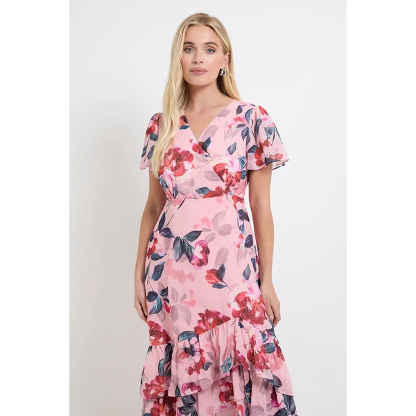 Robe Midi Petite À Volants Et Imprimé Floral