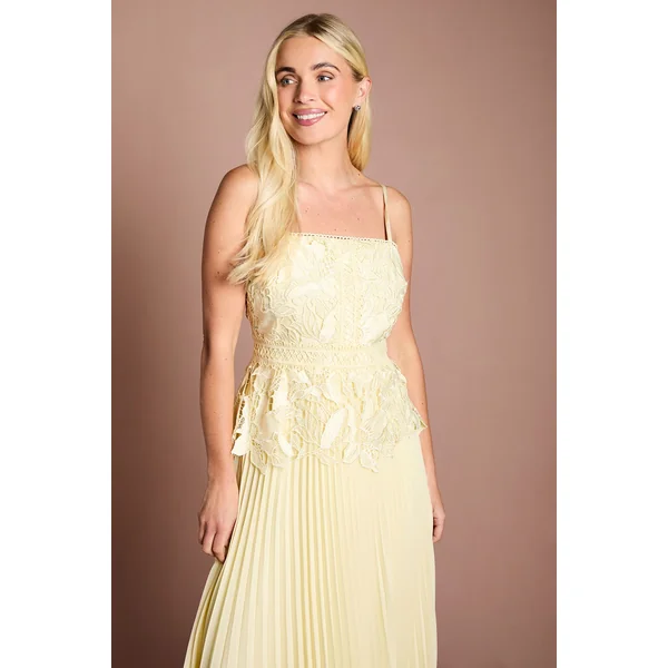 Robe Midi Plissée En Satin Avec Dentelle Petite