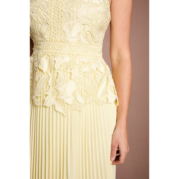 Robe Midi Plissée En Satin Avec Dentelle Petite