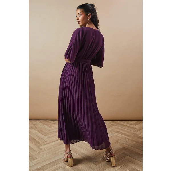 Robe Midi Plissée à Manches Kimono Petite Occasion