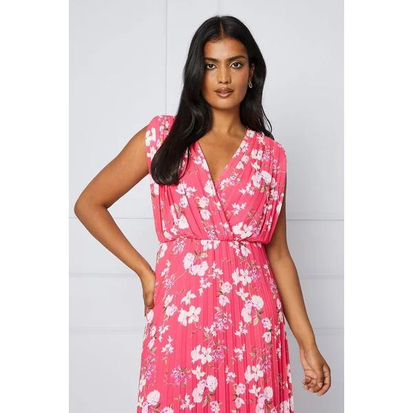 Robe Midi Portefeuille Plissée à Motifs Floraux