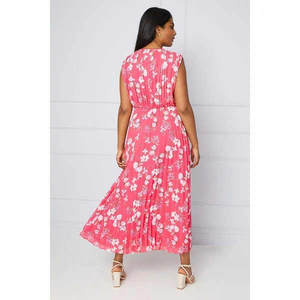 Robe Midi Portefeuille Plissée à Motifs Floraux