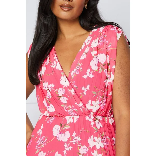 Robe Midi Portefeuille Plissée à Motifs Floraux