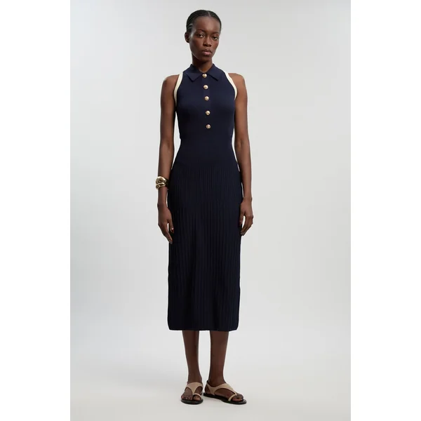 Robe Midi Sans Manches En Maille Côtelée À Blocs De Couleurs Militaires