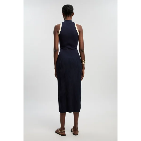 Robe Midi Sans Manches En Maille Côtelée À Blocs De Couleurs Militaires