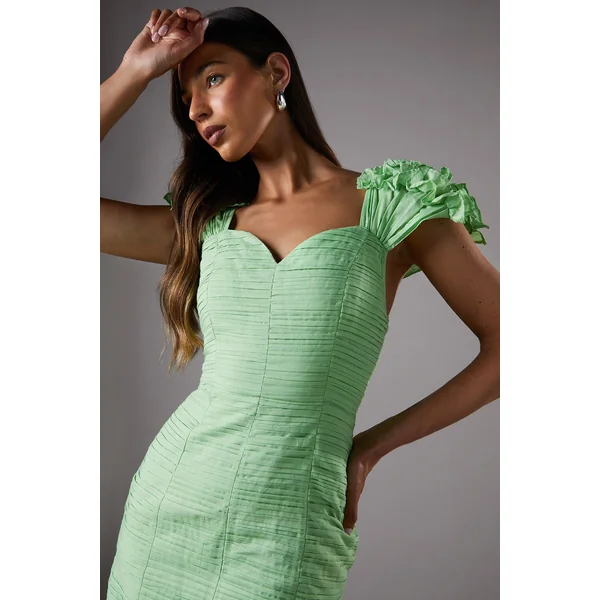 Robe Midi Sans Manches à Ourlet Tombant et Détails Froncés