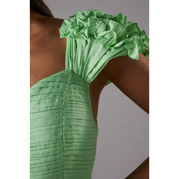 Robe Midi Sans Manches à Ourlet Tombant et Détails Froncés