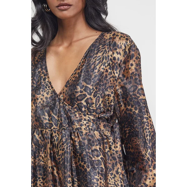 Robe Midi Smockée à Volants en Organza Texturé Portefeuille