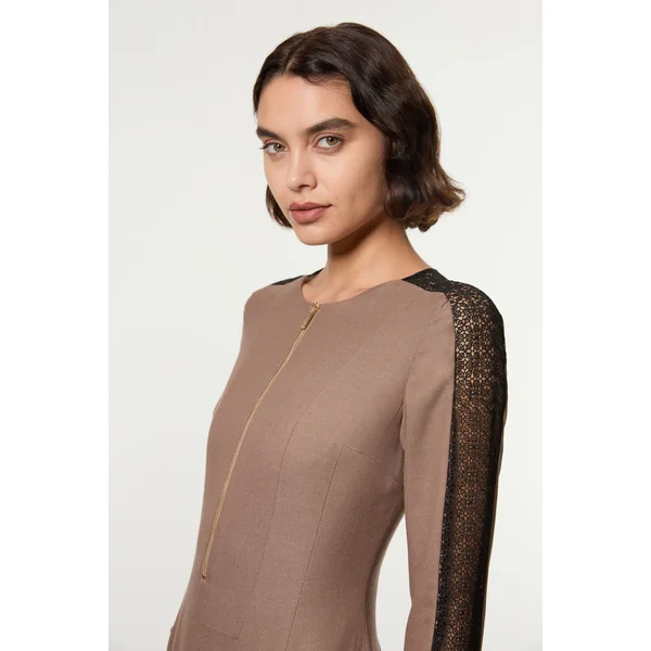 Robe midi Tall Tailored en sergé et dentelle mixte avec zip à l’avant