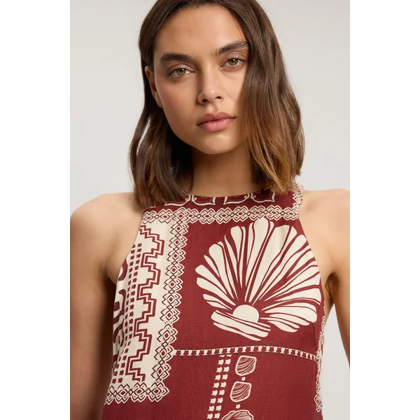 Robe Midi Tissée En Lin Et Viscose À Imprimé Carreaux