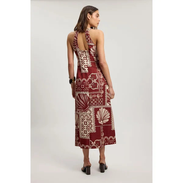 Robe Midi Tissée En Lin Et Viscose À Imprimé Carreaux