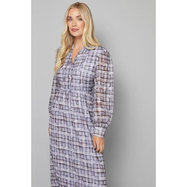 Robe Midi à Carreaux Dévorés avec Nœud Devant Petite Taille