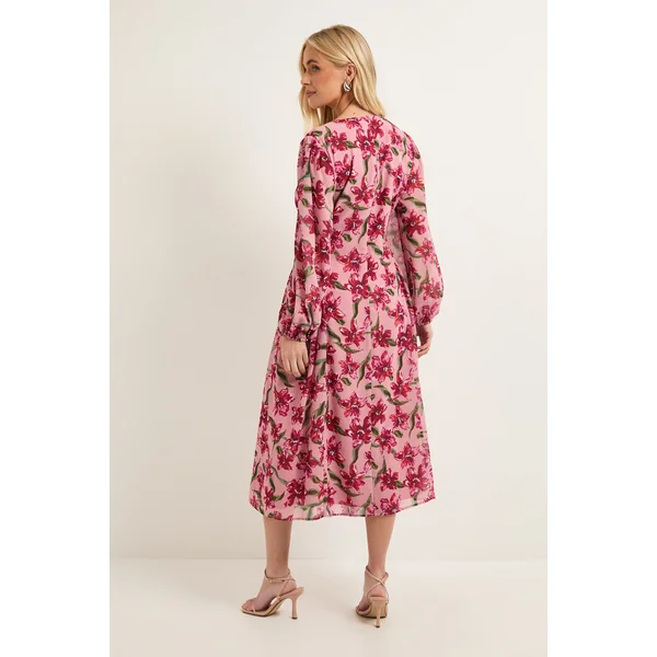 Robe Midi à Détails de Coutures Florales Petite