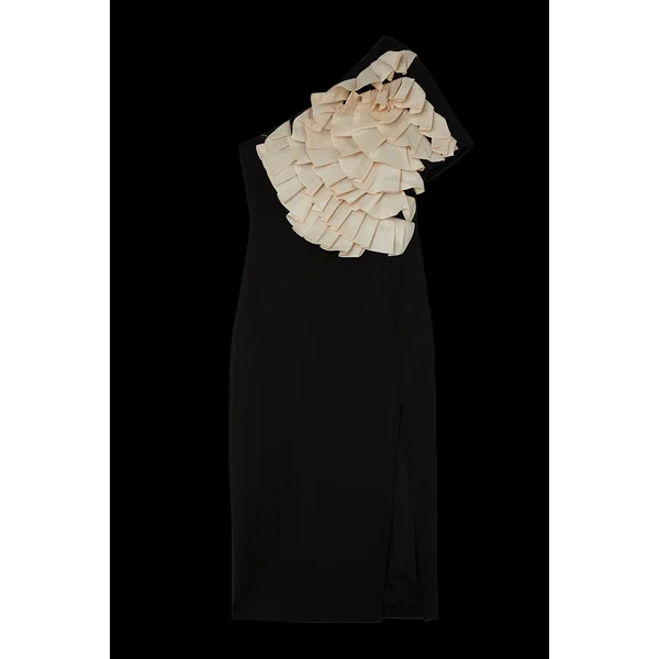 Robe midi à une épaule en taffetas stretch compact à volants
