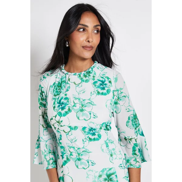 Robe Midi À Volants Avec Encolure Fleurie Petite Taille