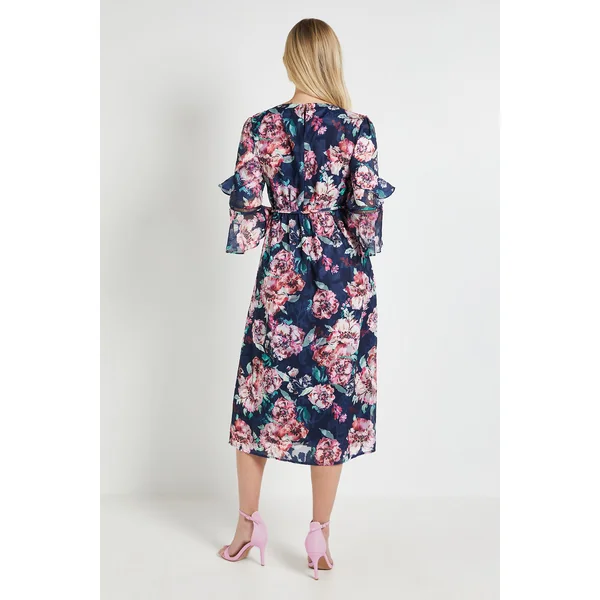 Robe Midi À Volants Motif Floral Dévoré Petite Taille